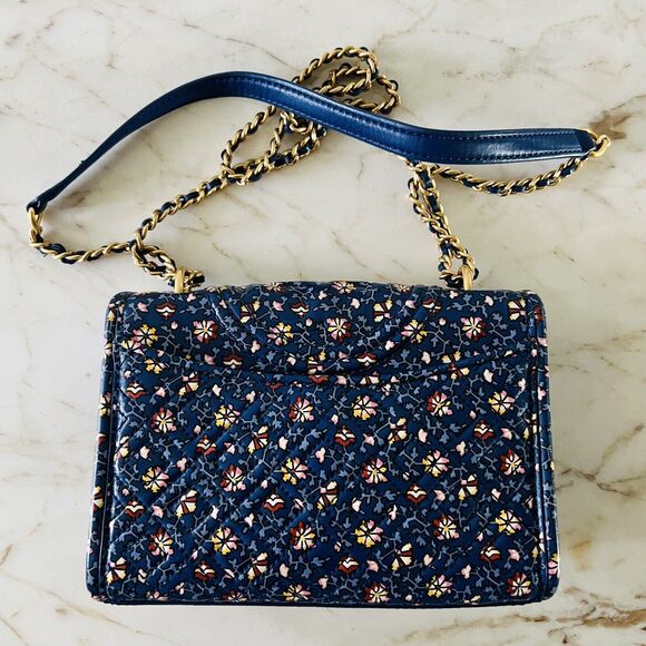 TORY BURCH Fleming Blue Wild Pansy Printed Small Convertible Shoulder Bag - Picture 5 of 10